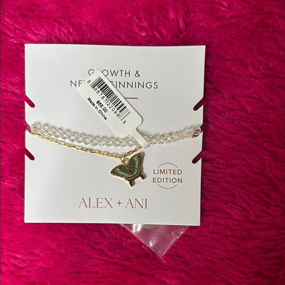 Alex and Ani Gold Bracelet with Green Butterfly Charm